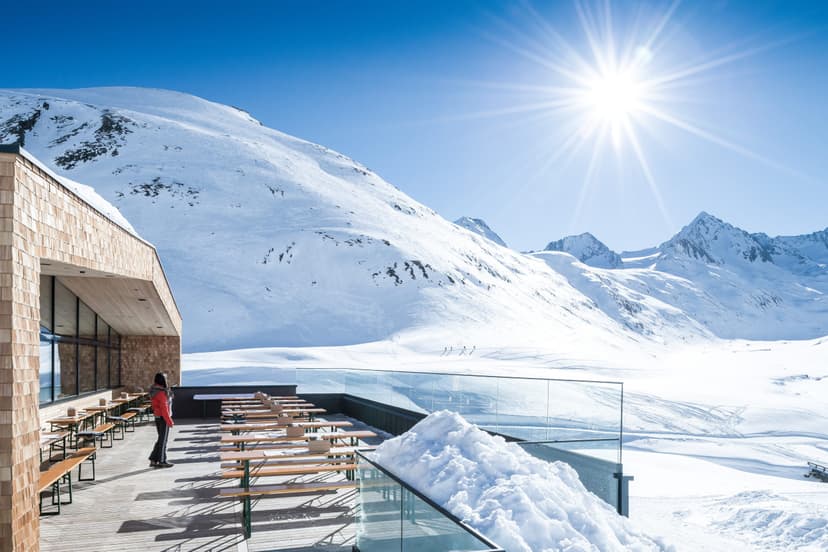 mountain top restaurant in the sun at Obergurgl ski resort